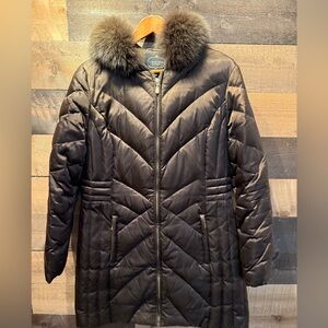 Fox Fur trimed hood - 1 Madison Luxe Outerwear Ladies large  bronze down jacket.